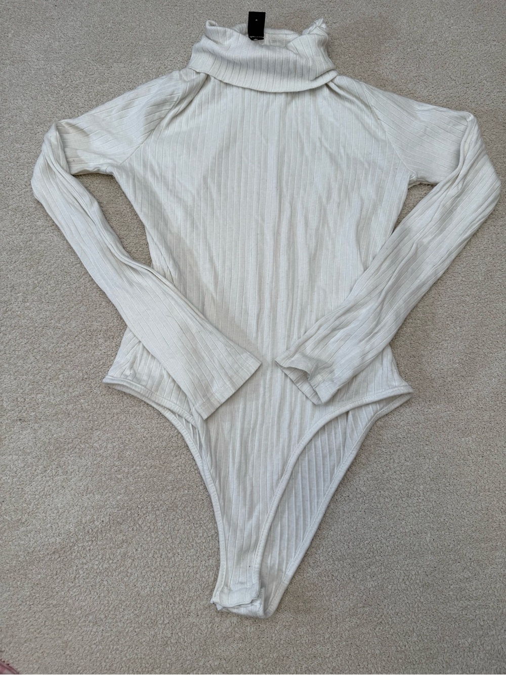 SHEIN Cream Ribbed Turtleneck One-Piece Bodysuit